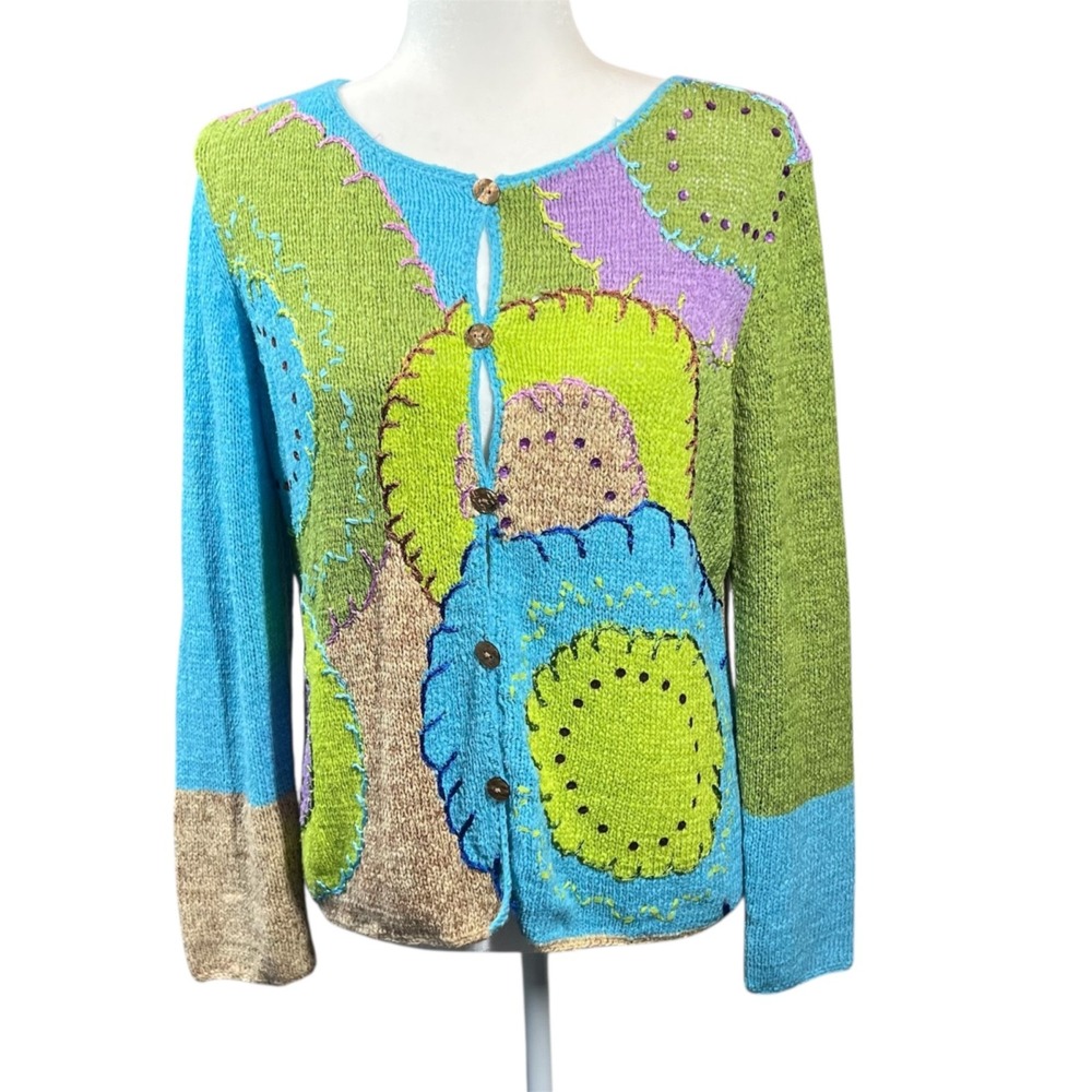 Crazy Horse Collection Colorblock Button Up Knit Cardigan Women's Size S Teacher